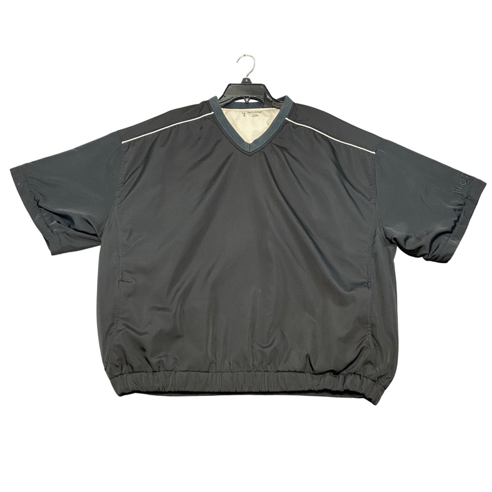 Pro Tour Performance Golf Men XL Black V-Neck Short Sleeve Wind Shirt Pullover